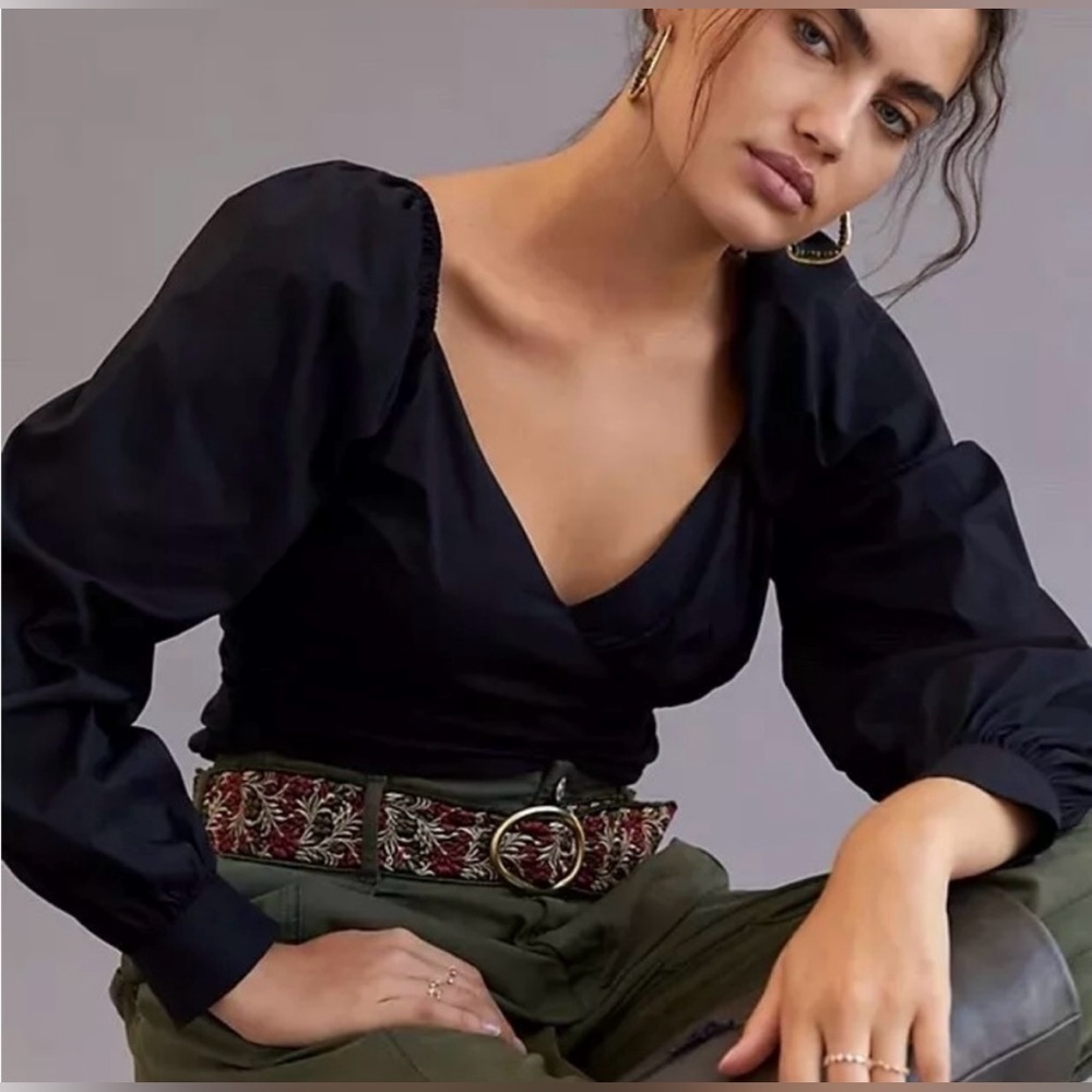 NWOT Anthropologie Black Ruched Women's Blouse Size S Sku#68